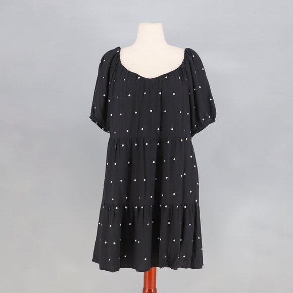 NWT ANN TAYLOR LOFT Polka Dotted Tiered Swing Mini Dress Black/White Size LP - Picture 2 of 9